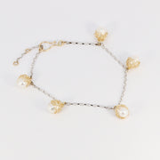 Crocheted Gold Pearl Charm Bracelet
